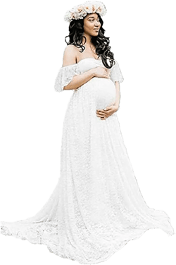 Sicily Women's Lace Off-Shoulder Long Maternity Dress Plus Photography Large White