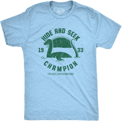 Mens Hide and Seek Champion Loch Ness Monster T Shirt Funny Sea Creature Graphic Tee XX-Large Light Heather Blue