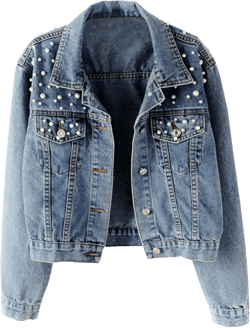 Hixiaohe Women Loose Embroidered Pearls Beading Cropped Denim Jacket Jean Coat X-Large Blue