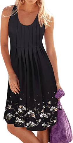 Mini Sundresses for Women 2024 Sexy Summer Dresses for Women 2024 Casual Trendy Sleeveless Floral Print Sundress Loose Knit Going Out Dress, X-Large, 01-black