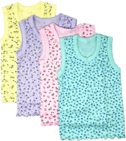 I&S Girl's 4 Pack Sleeveless Tank Tops Soft Cotton Undershirts 3-6 Months Floral Pastel