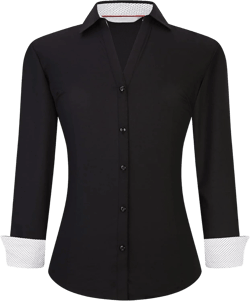 WARHORSEE Womens Button Down Shirt Long Sleeve Work Dress Shirts, V Neck Easy Care Stretchy Business Casual Blouses for Women Black Large