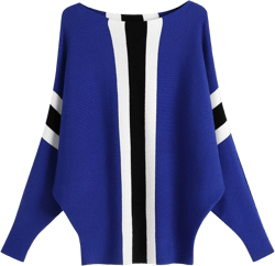 GABERLY Boat Neck Batwing Sleeves Dolman Knitted Sweaters and Pullovers Tops for Women One Size Stripe&sapphire Blue