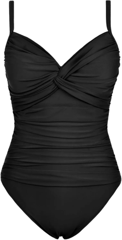 Firpearl Underwire Swimsuits for Women Ruched Tummy Control One Piece Bathing Suits Push Up Twist Front Swimwear 8 Black