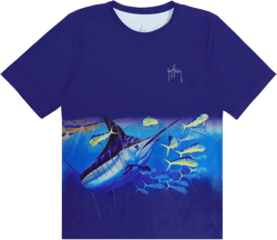 Guy Harvey Boy's Short Sleeve Performance Shirt with 30+ UPF Sun Protection Medium Surf the Web/Blue Escape