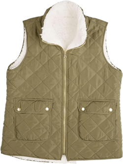 Smith's American Women's Quilted Vest Reverses to Butter-Sherpa Large Olive