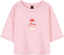 KEEVICI 90s Japanese Strawberry Milk Crop Top Cotton Pink T Shirts for Teen Girls