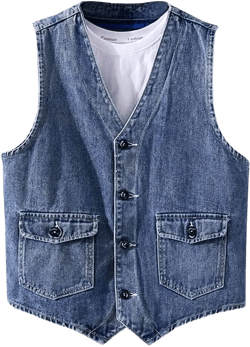 LONGBIDA Men's Denim Vest Casual Slim Fit Sleeveless Jacket Outdoor Jean Vests Large Blue
