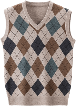 Men's Plaid V-Neck Sweater Vest Sleeveless Argyle Knitted Pullover Korean Preppy Style Fashion Slim Rhombus Vest (Camel,110)