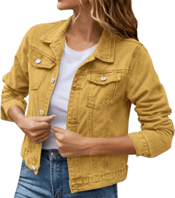 GOKKILRW Women's Denim Jackets Long Sleeve Button Down Cropped Coats Western Cowgirl Distressed Ripped Jean Coats 2024 Fall Small Yellow