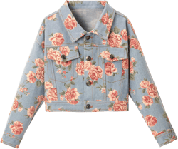 WELAKEN Floral Print Jean Jacket for Girls Toddler & Kids II Little Girl's Button Down Crop Denim Jacket Coat,8Y