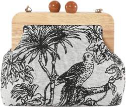 Women Evening Bag Floral Birds Embroidery Clutch Bag Wooden Beads Handbag Bridal Wedding Purse Elegant Shoulder Bag Black