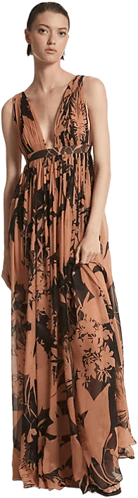 Shadow Floral Silk Chiffon Empire Goddess Gown