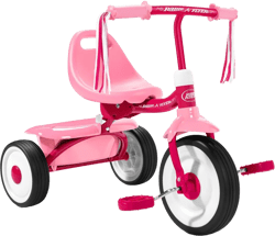 Radio Flyer 415PS Kids Readily Assembled Steel Framed Adjustable Beginner Fold 2 Go Trike with Spacious Storage Bin and Handle Streamers, Pink