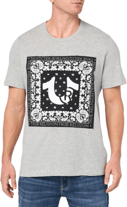 True Religion Men's Ss Fray Twill Applique Tee X-Large Heather Grey