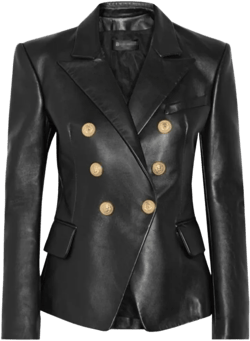 Black Sheepskin Notched Collar Leather Blazer
