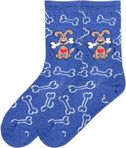 K. Bell Women's Fun Dog Lovers Crew Socks-1 Pairs-Cool & Cute Wordplay Novelty Gifts 4-10 Dog With Bones (Denim Heather)