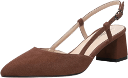 ROSERWISH Womens Fashion Suede Party Casual Buckle Pointed Toe Slingback Chunky Low Heel Pumps Shoes 2 Inch 7 Caramel Brown