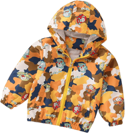 Toddler Boys Girls Hooded Cotton Lined Windproof Rain Jackets Windbreaker Jacket Cartoon Car Print Zipper Coat Yellow 6-7 Years
