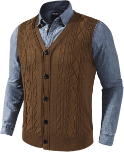 Mens Cable Knit Sweater Vests Button Down Vintage Sleeveless Kniting Sweaters Brown : Clothing, Shoes & Jewelry