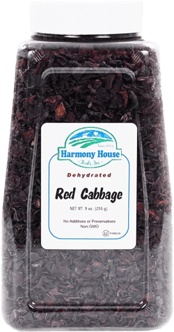Harmony House Foods Dehydrated Red Cabbage Flakes - Air Dried Vegetables for Soup and Cooked Dishes, Great for Camping, Survival, and Backpacking, 9 Ounces