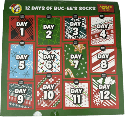 Buc-ee's 12 Days of Socks Advent Calendar – 6 Crew & 6 No Show Christmas Socks | Fun Novelty Gift for Men & Women | Graphic Holiday Sock Set