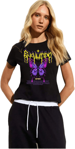 Customized Women's Fashion Slogan & Butterfly Print Tee