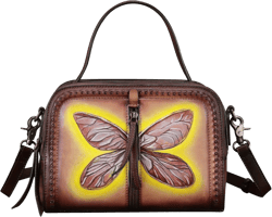 Genuine Leather Satchel for Women Hand Painted Leather Top Handle Handbag Handmade Crossbody Satchel Purse Tote Bag