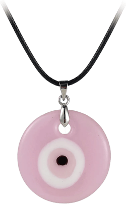 Fuqimanman2020 Lucky Blue Glass Turkish Evil Eye Pendant Necklace Set Leather Rope Hamsa Hand for Women Men Protection Ojo Prayer Religious Amulet Jewelry Pink Round