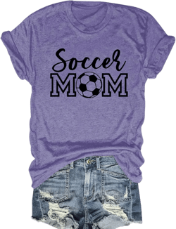 Womens Soccer Mom Shirt Short Sleeve Crewneck Soccer Printed Casual Cute Graphic Tee Tops 3X-Large 06-purple and Black