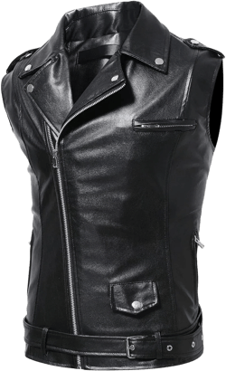 Maiyifu-GJ Men's Faux Leather Biker Sleeveless Jacket Vintage Asymmetric Zip Motorcycle Vest PU Lightweight Punk Belted Coat (Black,Small)