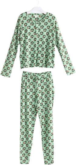 Vera Bradley Women's Outlet Cotton Henley Pajama Set Venetian Wreath Grayed Jade
