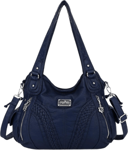 Purses and Handbags Women Fashion Tote Bag Shoulder Bags Top Handle Satchel Purses Washed Synthetic Leather Handbag 13.8*4.7*11.8 inches 1-d.blue