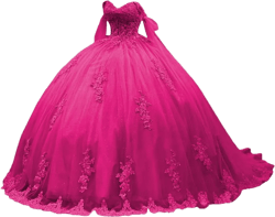 Ftupza Off Shoulder Quinceanera Dresses Puffy Tulle Ball Gowns for Vestido de 15 años Lace Appliques Prom Dress Ftu01 0 Bright Pink