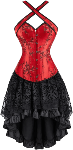Kranchungel Steampunk Corset Skirt Renaissance Corset Dress for Women Gothic Burlesque Corsets Costumes 4X-Large 73019-red