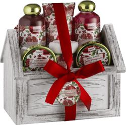 Birthday Gifts from Son, Home Spa Gift Basket, 8pc Bath & Body Set for Women & Men, Exotic Pomegranate Scent, Shower Gel, Bubble Bath, Lotion, Bath Salt, Body Scrub, Towel, Cosmetic Bag & Wood Case