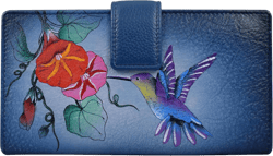 Anna by Anuschka Women's Original Leather Hand-Painted Two Fold Organizer Wallet Hummingbird Glory