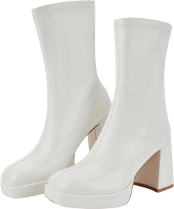 Putu Platform Boots for Women,GoGo Boots,Square Toe Sock Boots Chunky Heel Ankle Boots Pull on Booties