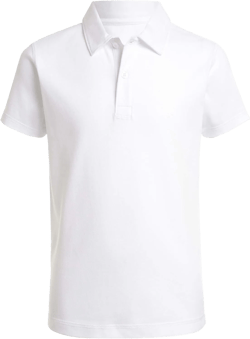IZOD Boys' School Uniform Sensory-Friendly Short Sleeve Polo Shirt, Button Closure, Tagless Inner Neckline 6-7 White