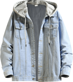 Mens Denim Jacket Hooded Casual Button Down Denim Jacket Spring Fall Stylish Retro Cowboy Trucker Jean Coat 3X-Large Light Blue