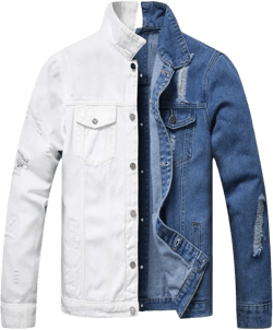LZLER Jean Jacket for Men,Separable Left&Right Ripped Slim Fit Mens Denim Jacket X-Large Blue-white