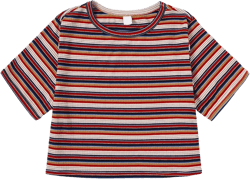 SweatyRocks Women's Striped Ringer Crop Top Summer Short Sleeve Color Block T-Shirts