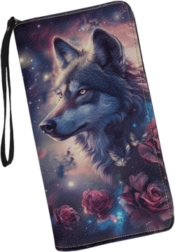 SCRAWLGOD Galaxy Wolf Long Wallet Women Clutch Purse Flower Zipper Around PU Leather Wallets for Women with Wristlet Butterfly Womens Waterproof Phone Pouch for Outdoor Travel : Clothing, Shoes & Jewelry