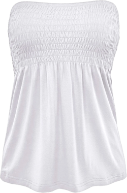 FashionMille Womens Casual Strapless Babydoll Tube top Shirt Blouse Tank Cami Medium White