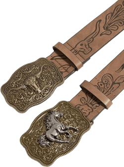 Floerns Women's 2 Pcs Leather Belt Cowboy Western Vintage Animal Buckle Belt for Jean suit waist size:37.4-41.3" Brown Multi
