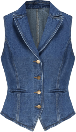 Ladyful Lapel Denim Vest for Women Sleeveless Business Work Jean Waistcoat Vest Medium Dark Blue