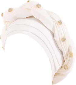 Head Scarf for Women Cancer African Women Turban Cap Beaded Headscarf Beanie Twisted Braid Wrap Hat Headwrap 04#-white One Size
