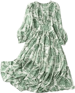Women's Chiffon Floral Dresses V Neck Ruffle Dress Lantern Sleeve High Waisted Midi Dress XX-Large Gn