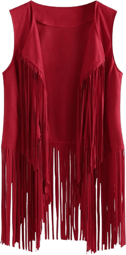 Ladies Fringe Coat Women Faux Suede Vest Long Sleeveless Jacket Solid Color Cardigan Tassel Vest Plus Size Medium Halloween Costumes Outfits_red