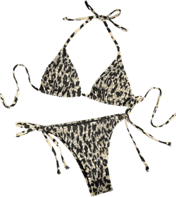 OYOANGLE Women's 2 Piece Swimsuit with Triangle Bikini Top and Ruched Thong Halter Tie Back Swimwear